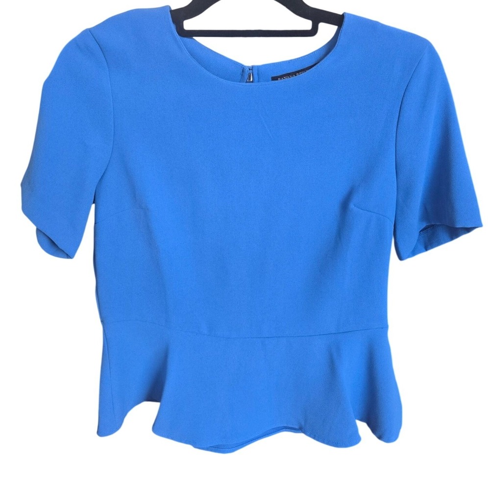 Banana Republic Blue Peplum Blouse Top Short Sleeve Office Minimalist Chic Small